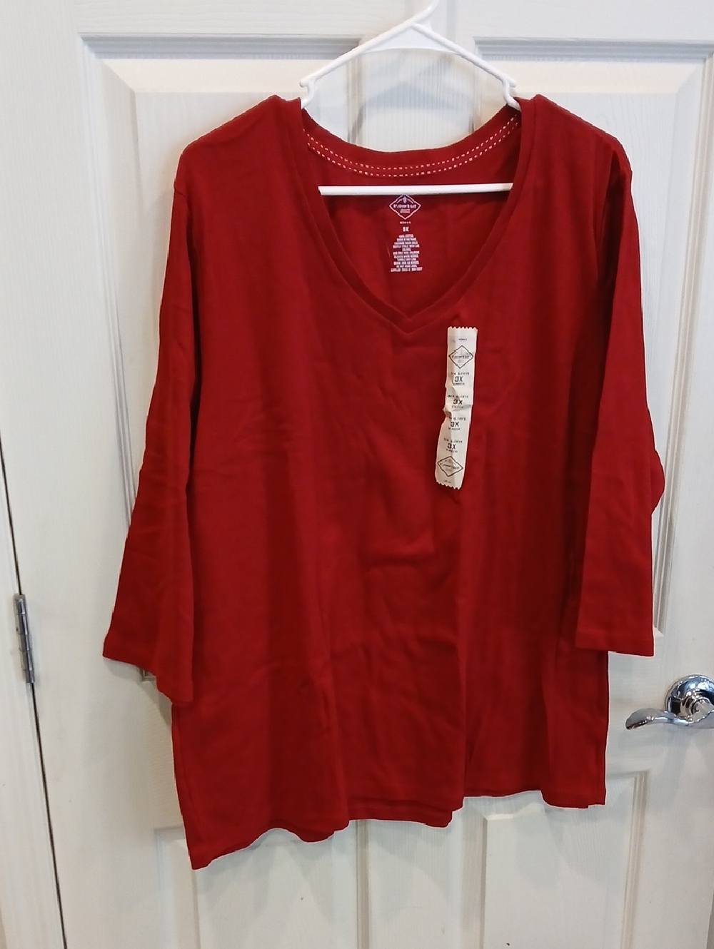 St. John's Bay Women's V-Neck Long Sleeve Top in Red